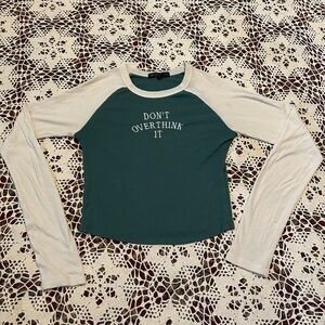 Women's Green and White Long Sleeve Top